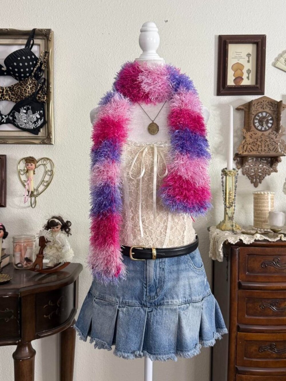 Y2K quirky funky fuzzy multicolored scarf
